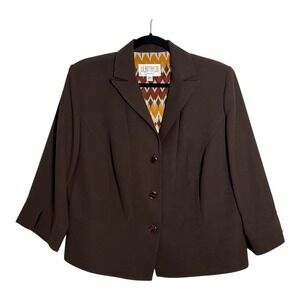 Julian Taylor New York Brown 3-Button Blazer Jacket 14W 3/4 Sleeve Lined